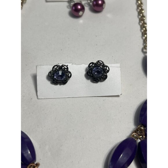 10 pc Mixed Purple Jewelry Necklace Earrings Bracelets & More - Picture 5 of 7